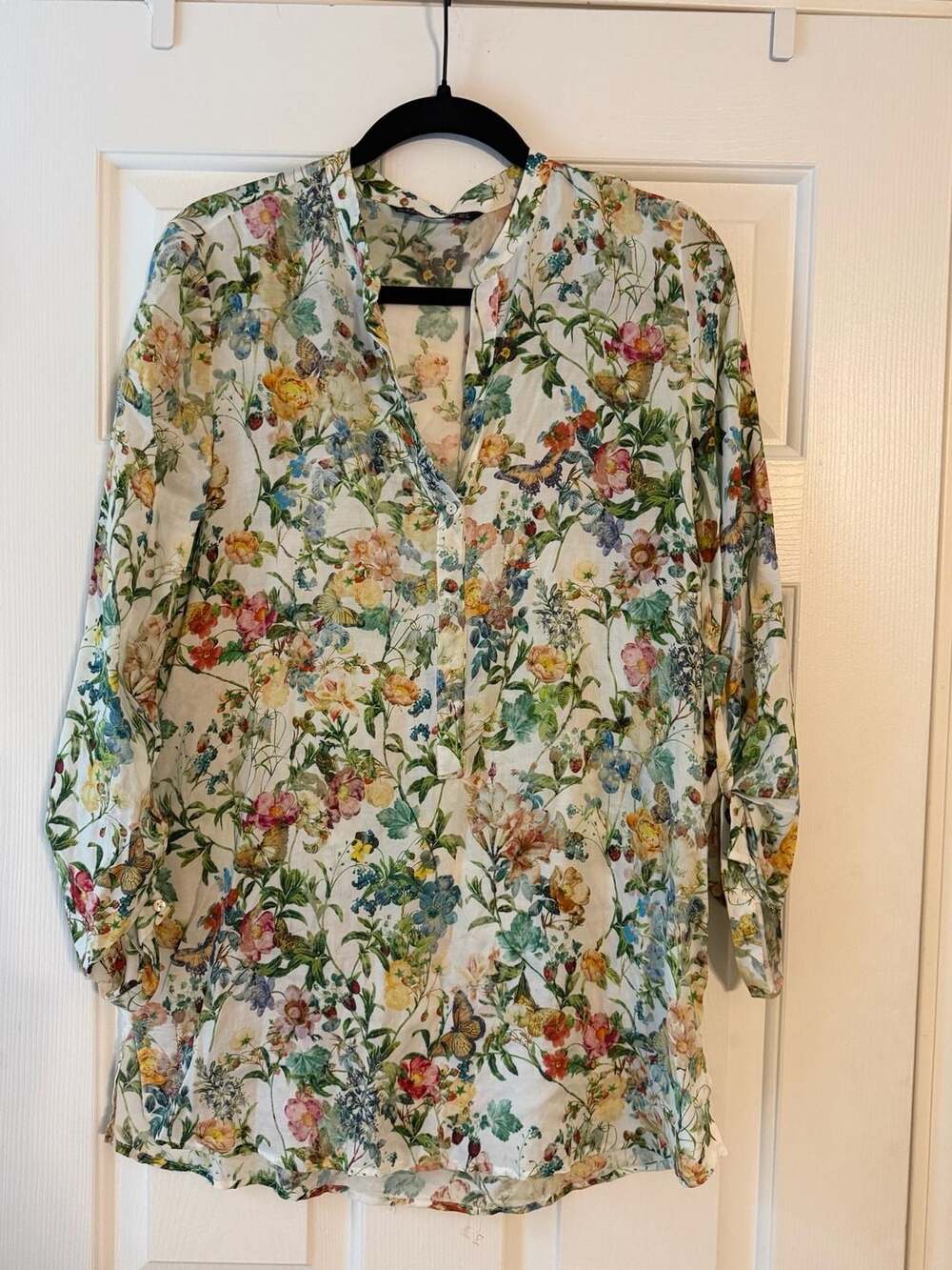 Zara Woman Floral Print Button-Up Blouse